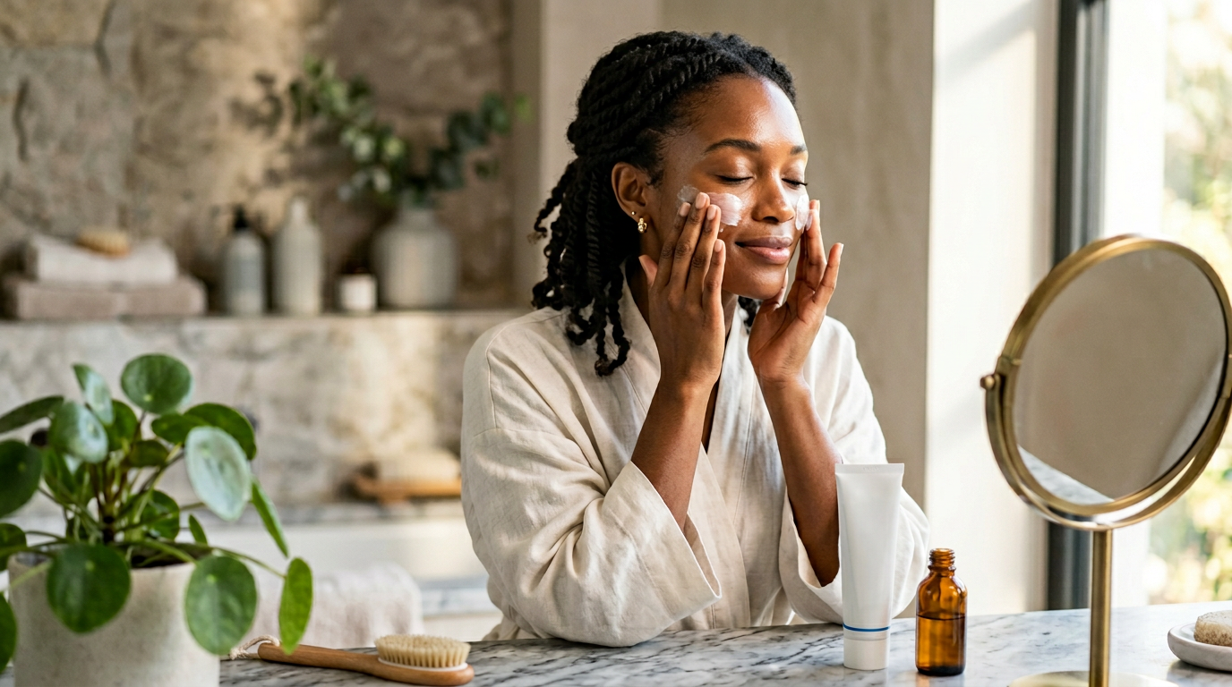 Modèle utilisant la crème hydratante