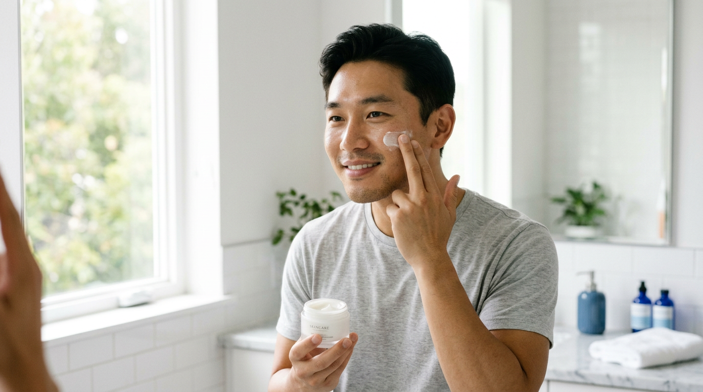 Modèle appliquant le soin visage